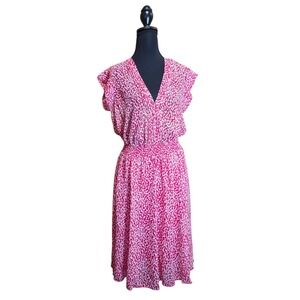 Kate and Lily Floral Print V‎ Neck Midi Dress Ruffle Sleeve Red Size 10 NWT